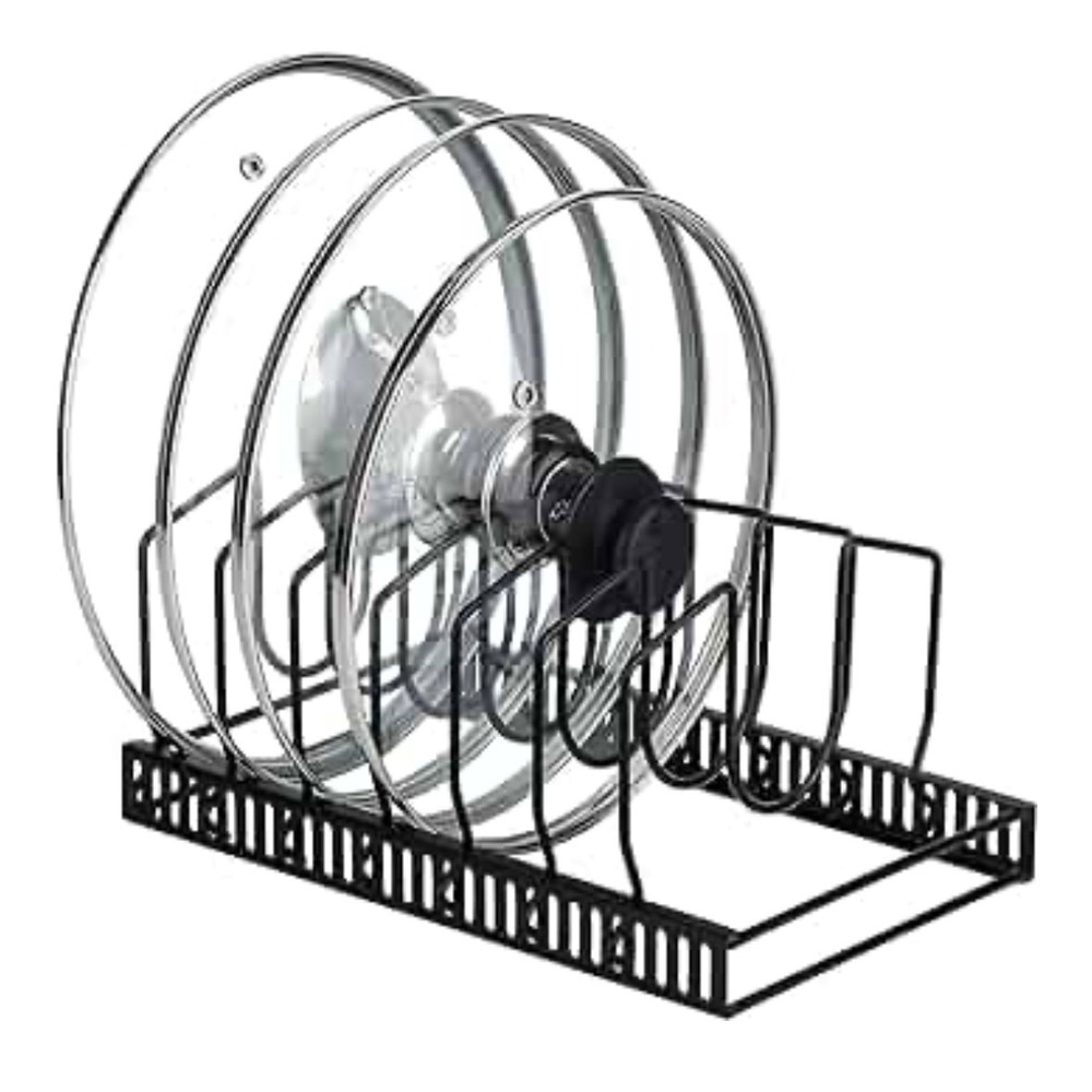 Toplife Pot Lid Organizer Rack Adjustable 7 Dividers Pan Plate Bakeware Black
